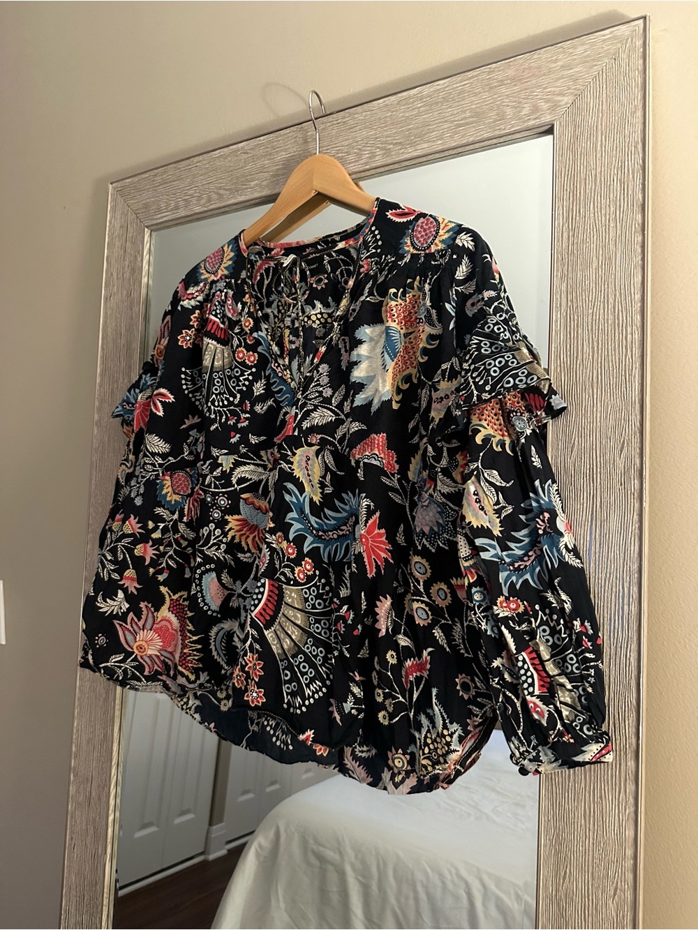 Rachel Comey Black Floral Paisley Oversized Blouse Boho Size 6 Medium